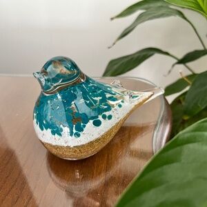 Murano Style Art Glass Blue Bird Paperweight 4.5 inch Long Heavy